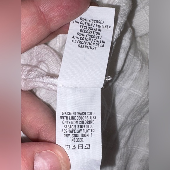 Aerie White Eyelet Button-Up Cotton Linen Romper 3/4 Sleeve Drawstring Waist - L - Picture 13 of 14